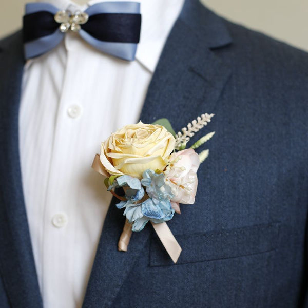 Rustic Rose and Hydrangea Boutonniere Collection