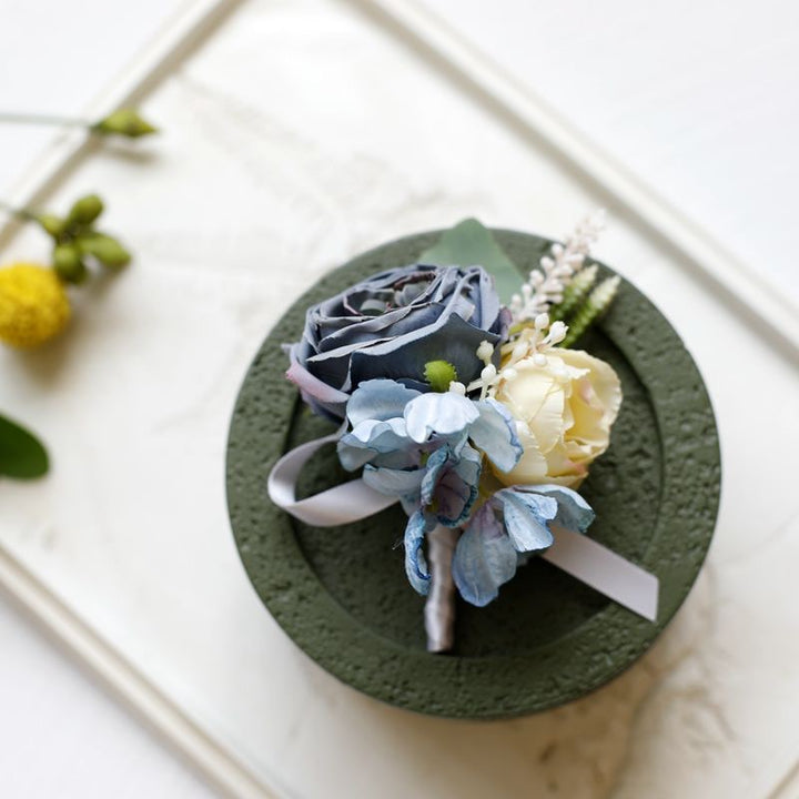 Dusty blue Rose and Hydrangea Boutonniere Collection