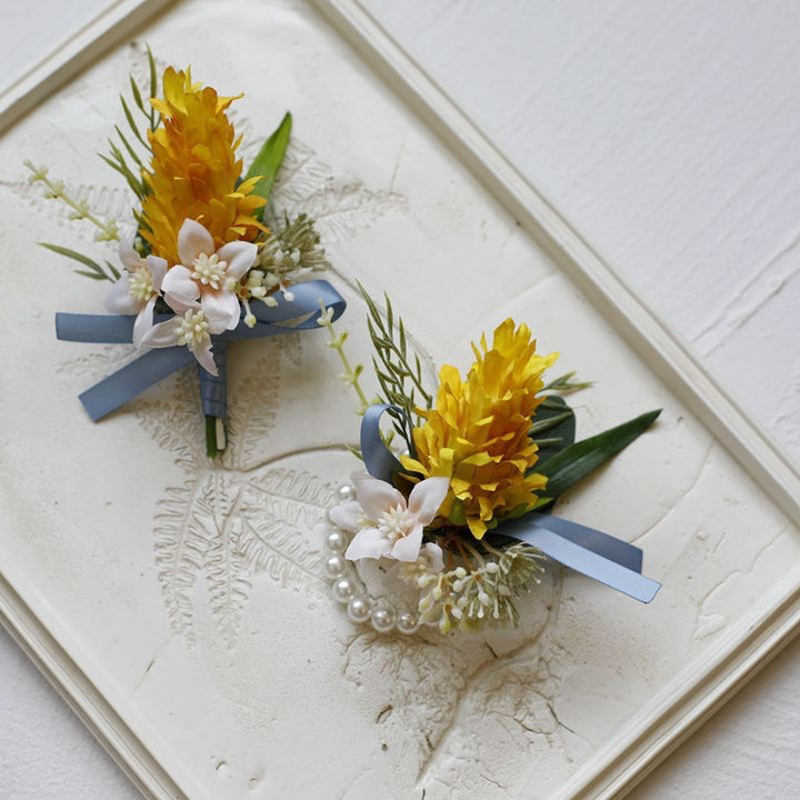 Golden Yellow and White Floral Boutonniere & Corsage