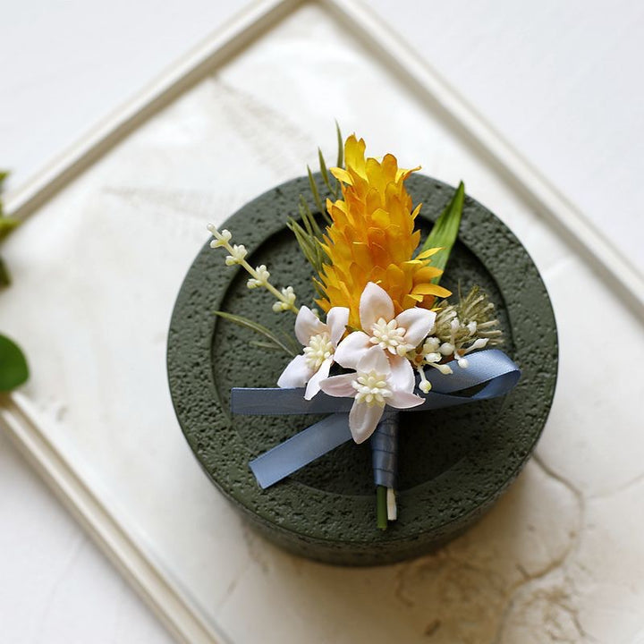 Golden Yellow and White Floral Boutonniere