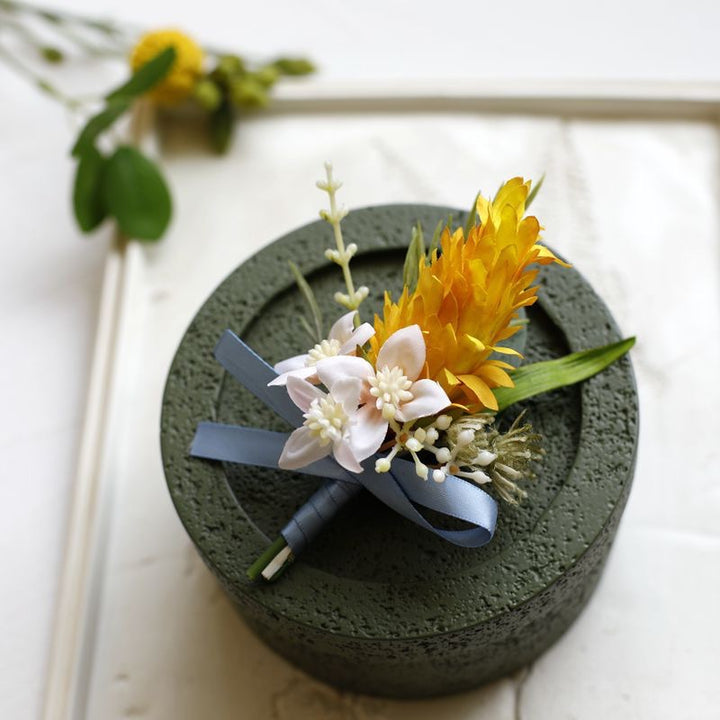 Golden Yellow and White Floral Boutonniere