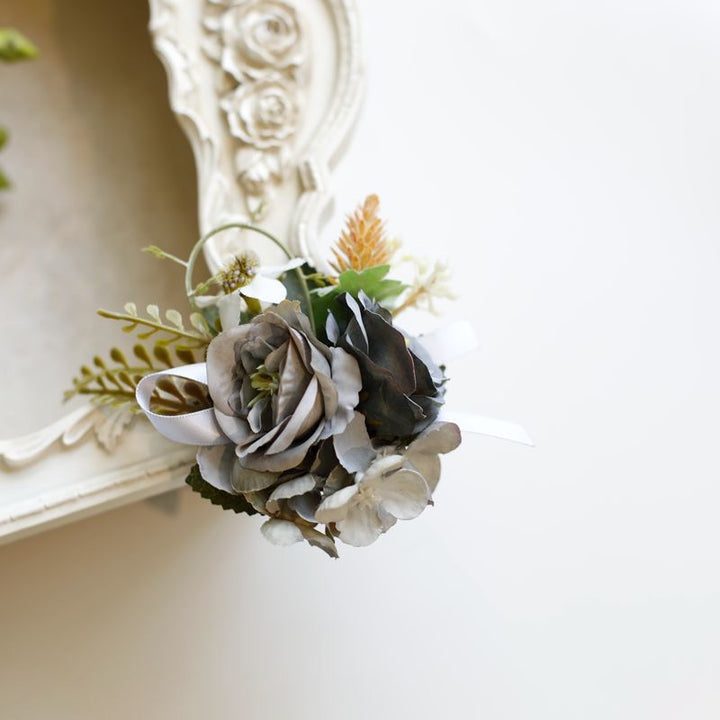 Rustic Elegance: dusty blue Rose and Hydrangea Corsage Collection