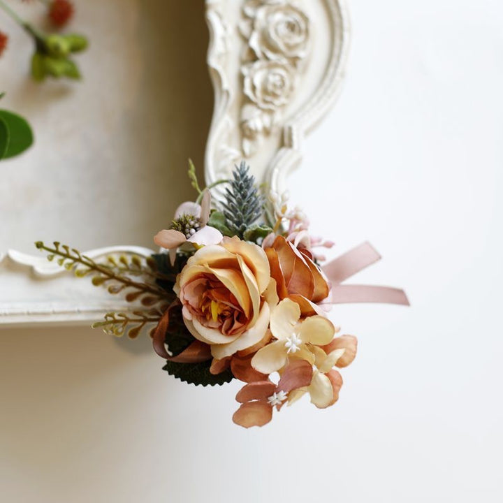 Rustic Elegance: terracotta Rose and Hydrangea Corsage Collection