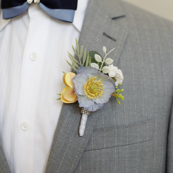 Dusty Blue Anemone Boutonniere Collection