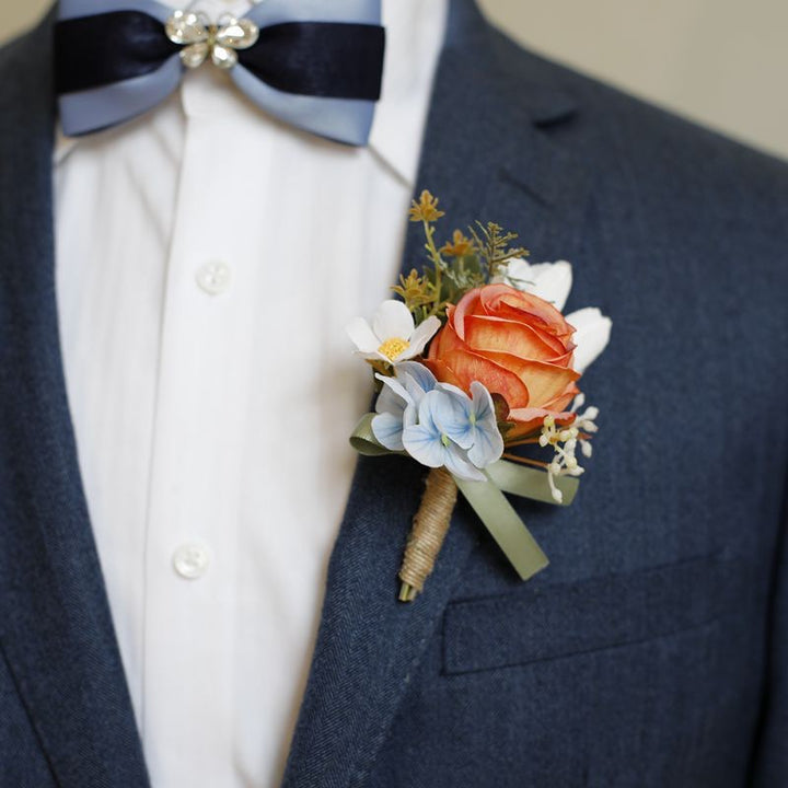 terracotta Rose and Hydrangea Boutonniere Collection