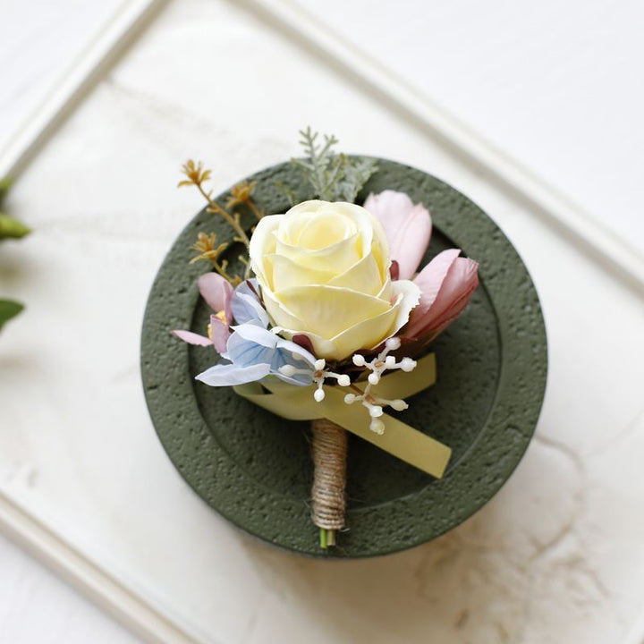 dusty blue Rose and Hydrangea Boutonniere Collection