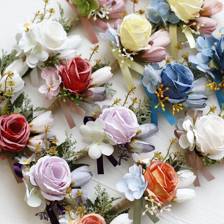 dusty blue Rose and Hydrangea Boutonniere Collection