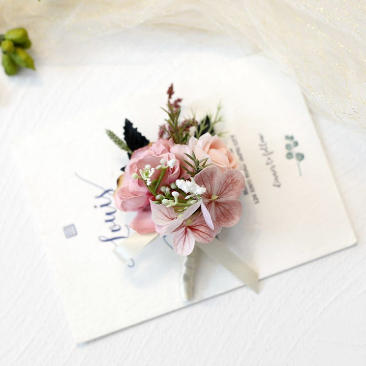 dusty pink Rose and Hydrangea Boutonniere Collection