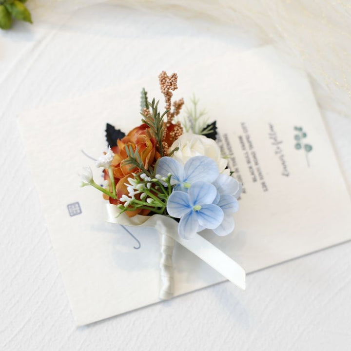 Terracotta Rose and Hydrangea Boutonniere Collection