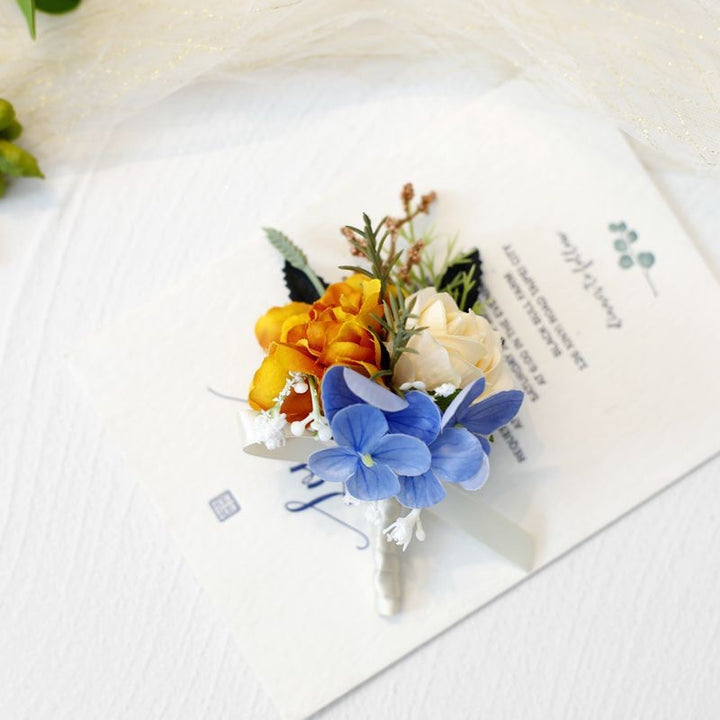 burned orange Rose and Hydrangea Boutonniere Collection