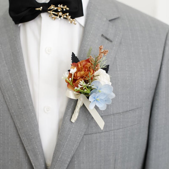 Terracotta Rose and Hydrangea Boutonniere Collection