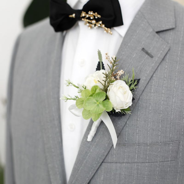 Rustic Rose and Hydrangea Boutonniere Collection