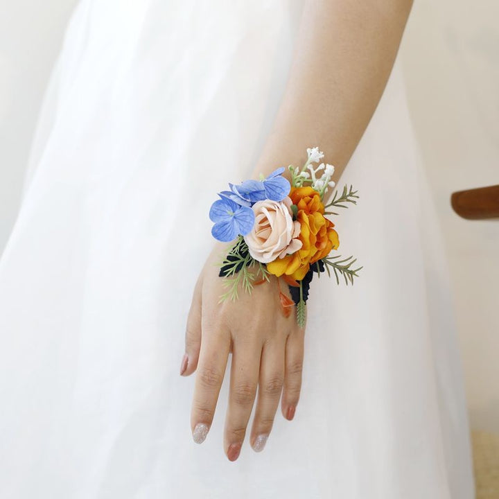 burned orange Rose and Hydrangea Corsage Collection