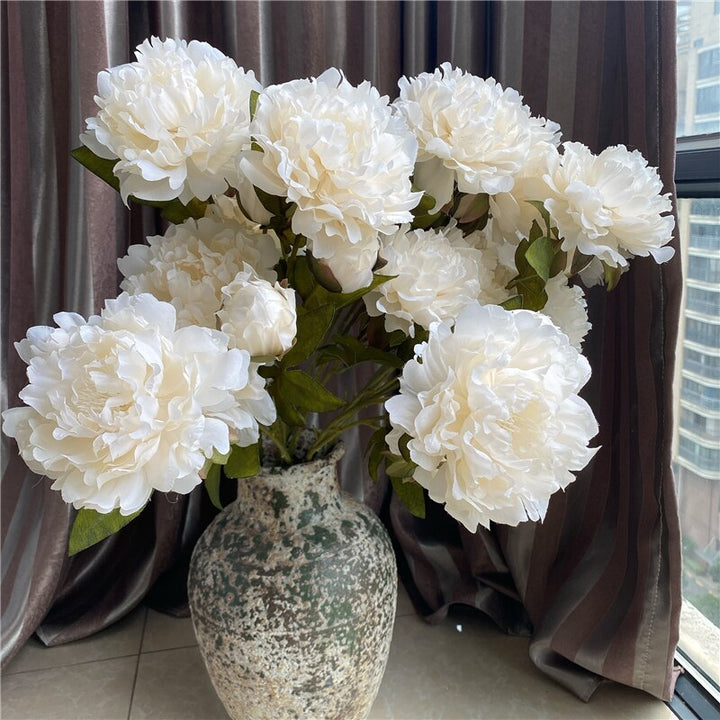 3-Head Peony Branch Artificial Flower, perfect as silk flower.