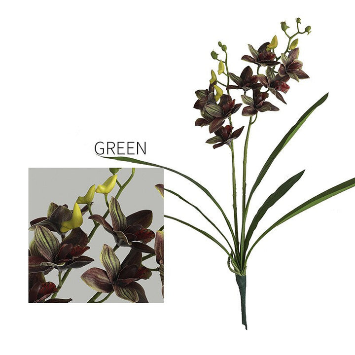 Artificial Orchid Branch with Green Leaves, perfect as fake indoor plants.