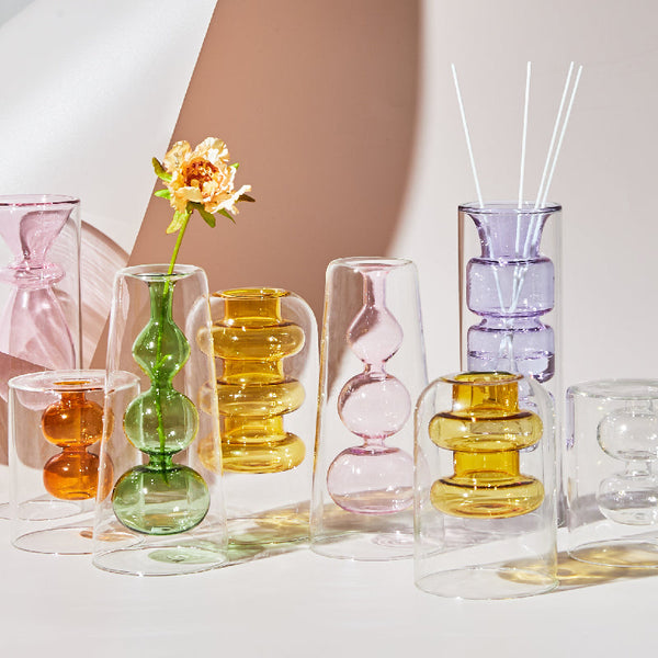 Transparent Colored Glass Vase for Hydroponic Plants Fresh Flower