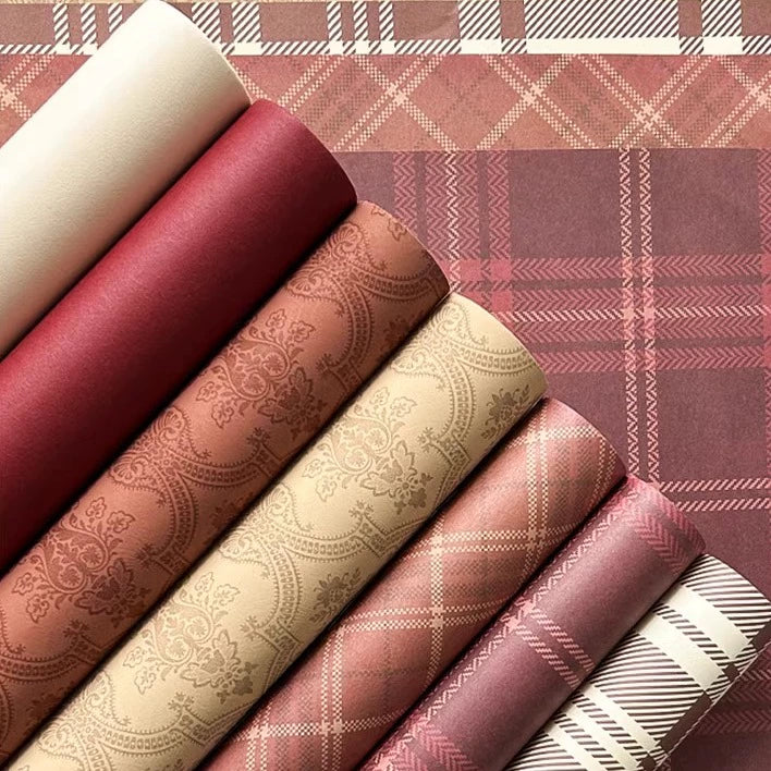 Autumn-Winter Madras Plaid & Baroque Flower Wrapping Paper Set