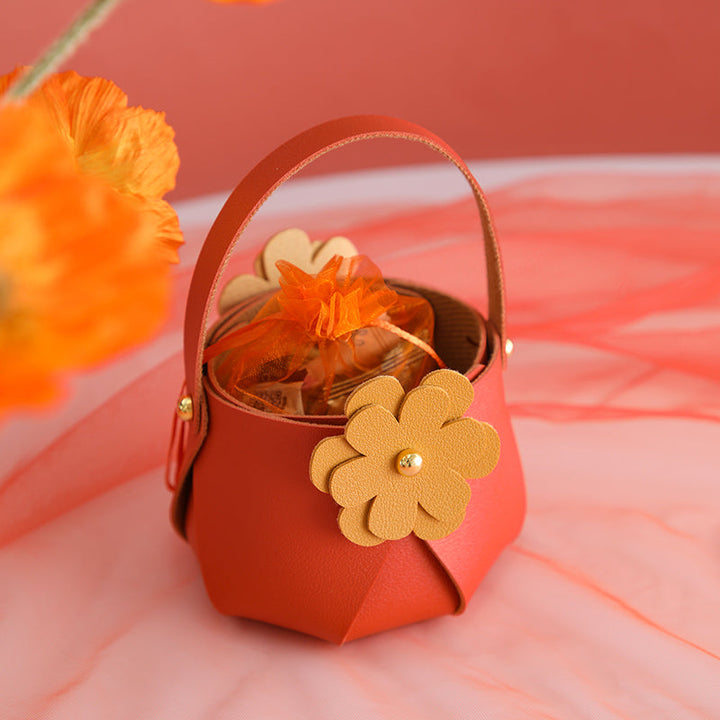 Flower Leather Party Favor Bags Pack 20 (8.5x8.5x15cm)