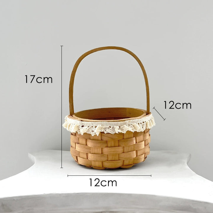 Small Rattan Flower Basket with Lace Trim