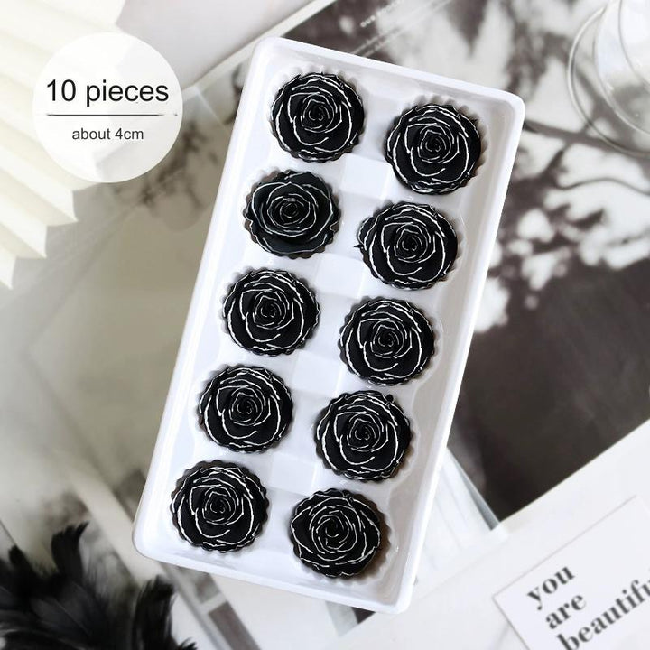 White Preserved Roses with Black Trim – 2-6CM DIY Bouquet Craft Kit