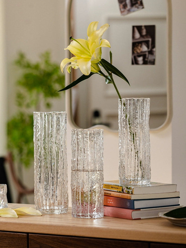 Glacier Textured Transparent Glass Vase