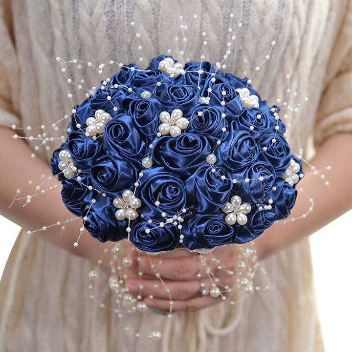 Satin Roses with Pearls Handmade Wedding Bouquet