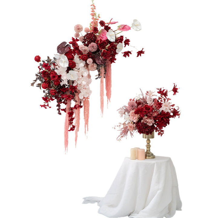 Red Wall Hanging Flower Arrangement for Wedding Party Decor Proposal