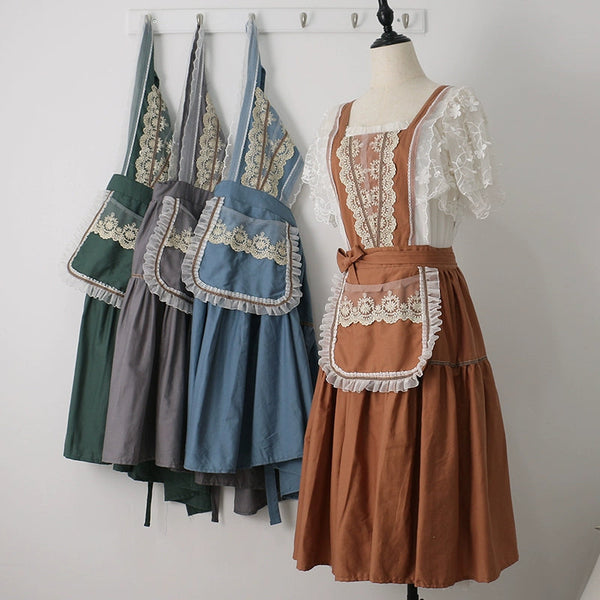 Vintage Lace Trim Summer Apron for Women