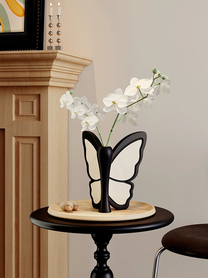 Vintage Black and White Butterfly Resin Art Vase