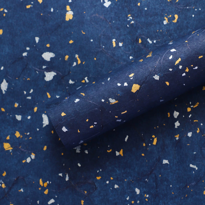 Midnight Blue Floral Wrapping Paper Set - Assorted Textures