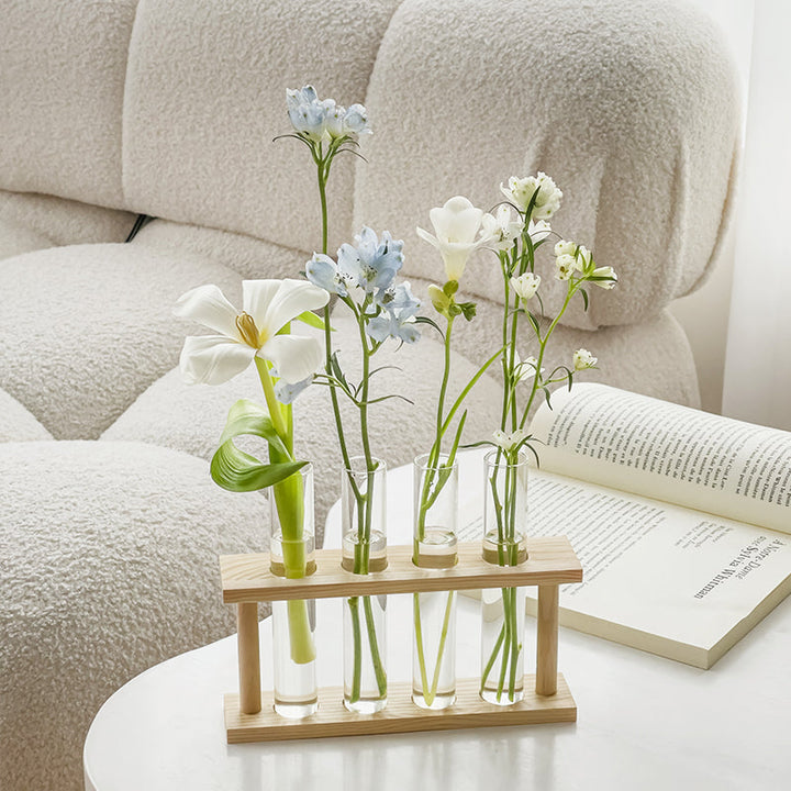 Test Tube Vase with Wooden Stand