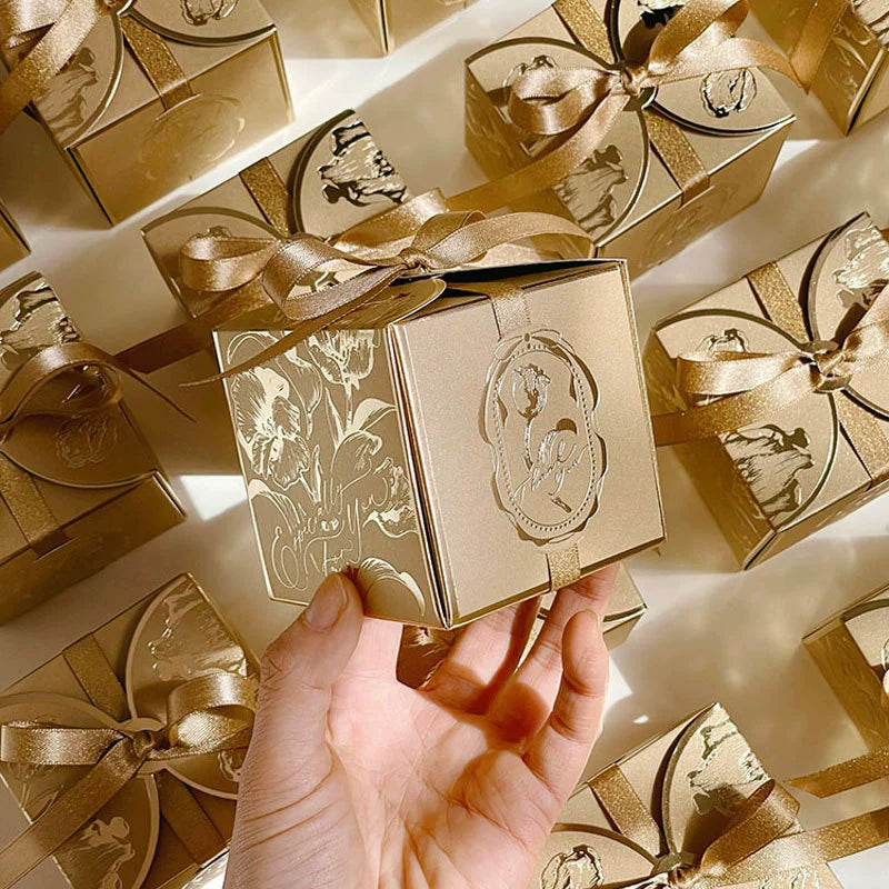 Gold Embossed Square Favor Box Set of 10 | Wedding & Floral Supplies