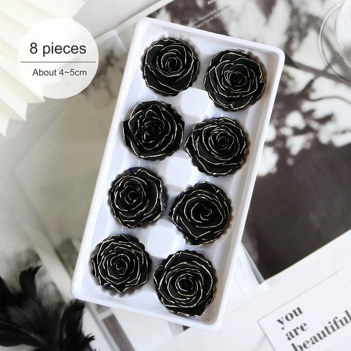 White Preserved Roses with Black Trim – 2-6CM DIY Bouquet Craft Kit