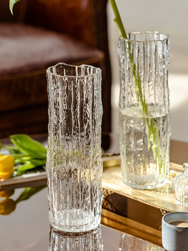 Glacier Textured Transparent Glass Vase