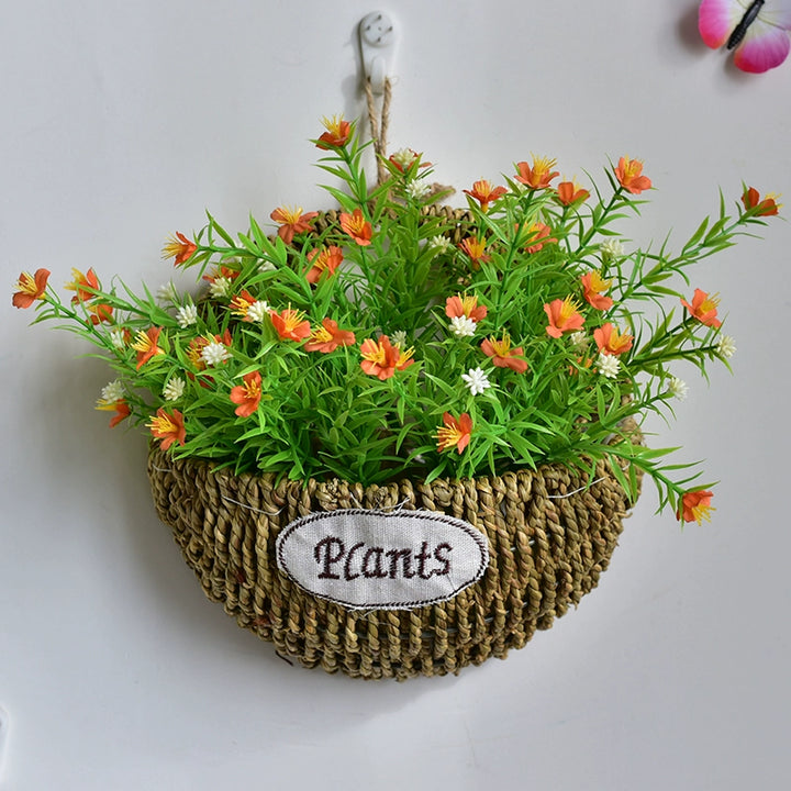 Rustic Wall Hanging Basket with Faux Lavender Flowers for Indoor Décor