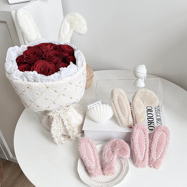 Plush Rabbit Ear with Pearls for Flower Packaging