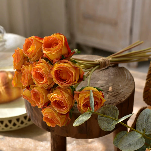 Vintage Terracotta Burnt Orange Mini Rose Bouquet for Wedding and Home Décor