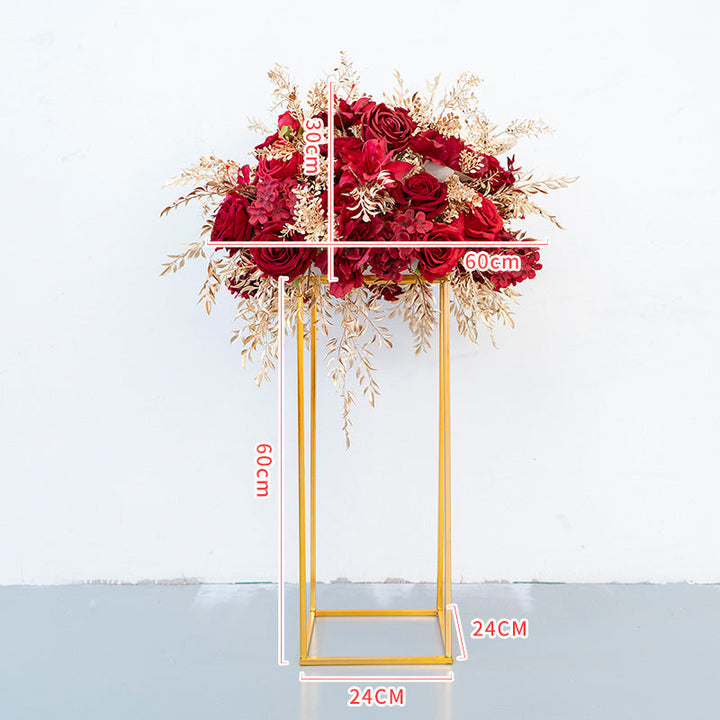 Red Gold Cube Road Flower Ball Wall Hanging Frames Decorative Floral Arrangement Proposal Decor