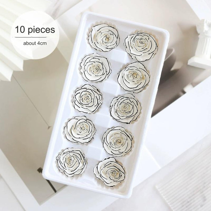 White Preserved Roses with Black Trim – 2-6CM DIY Bouquet Craft Kit