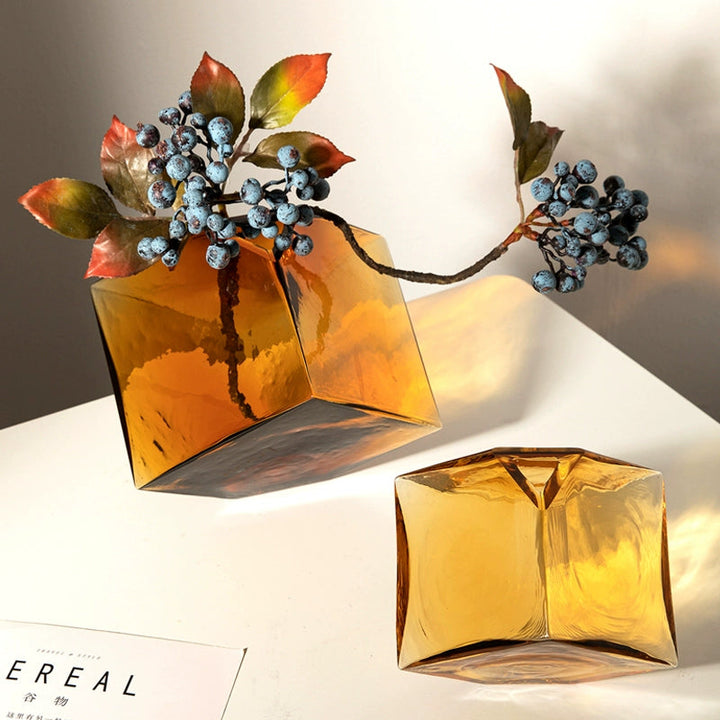 Brown Glass Cubed Art Vase