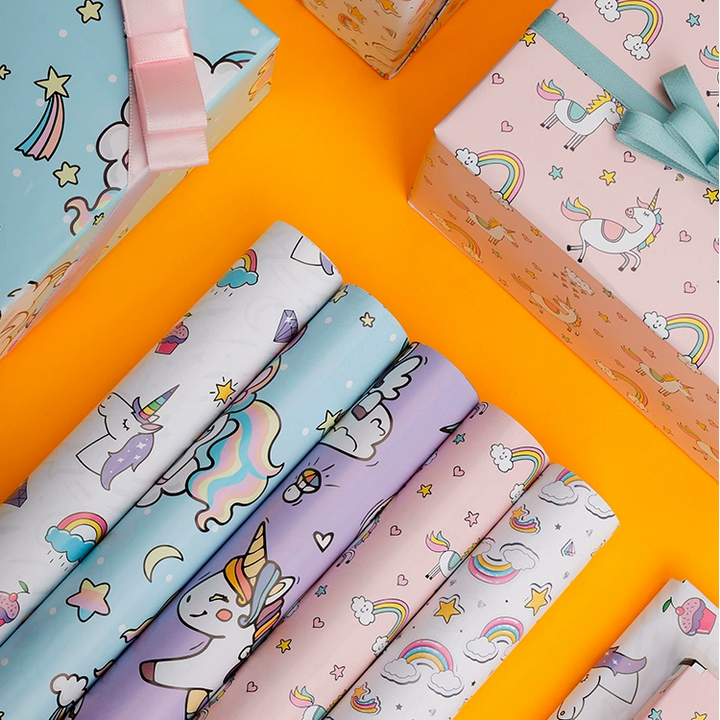 Pastel Unicorn and Rainbow Wrapping Paper