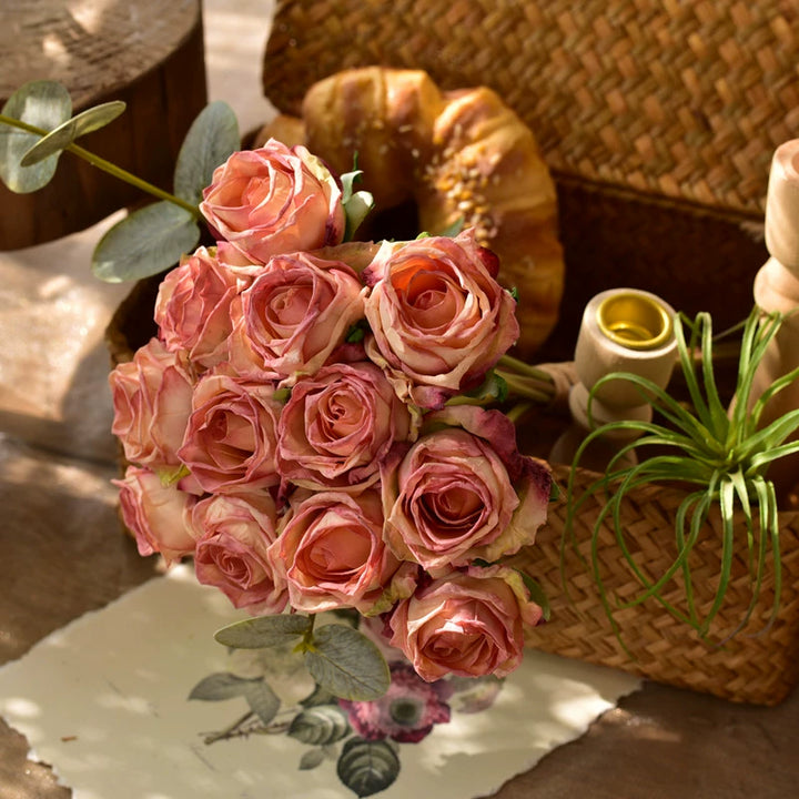 Vintage Terracotta Burnt Orange Mini Rose Bouquet for Wedding and Home Décor