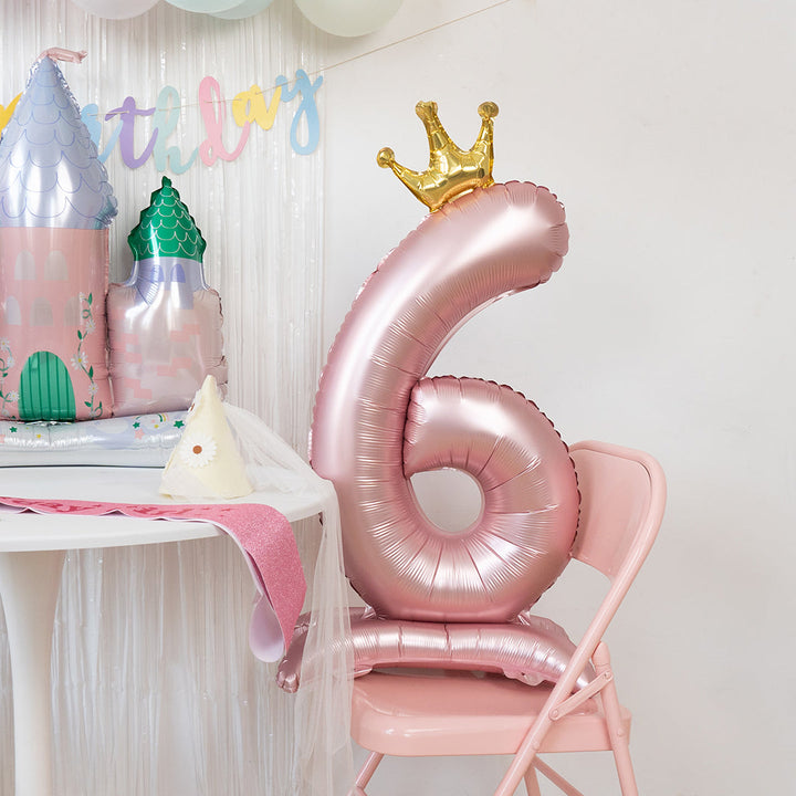 40 Inch Pink Standing Number Balloons with Crown