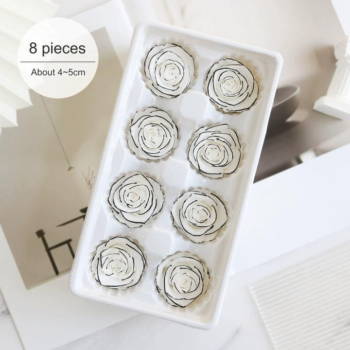 White Preserved Roses with Black Trim – 2-6CM DIY Bouquet Craft Kit