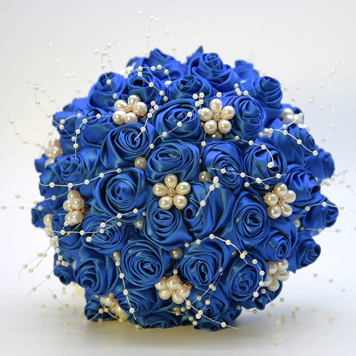 Satin Roses with Pearls Handmade Wedding Bouquet
