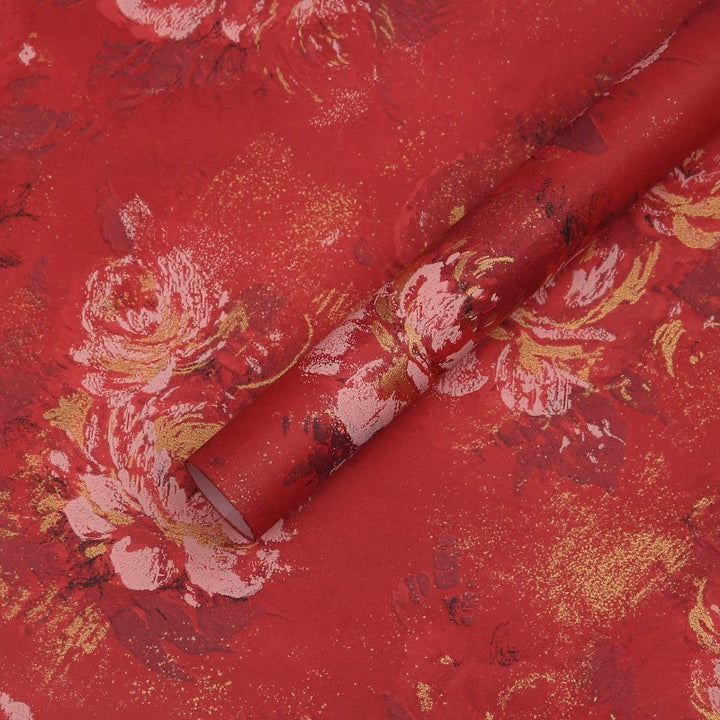 Vintage Red Celebration Series Waterproof Flower Wrapping Paper