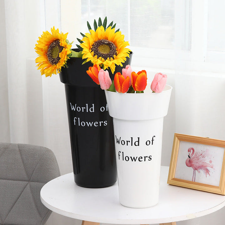 White Black Plastic Flower Buckets Pack 5