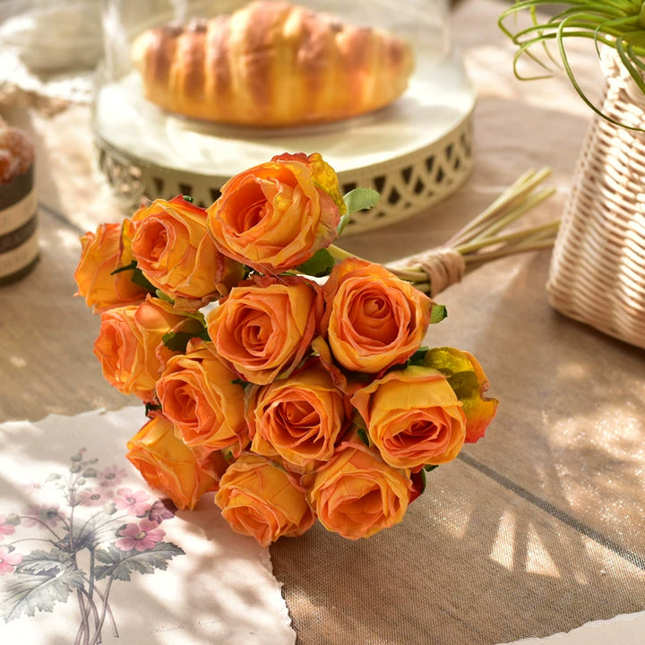Vintage Terracotta Burnt Orange Mini Rose Bouquet for Wedding and Home Décor