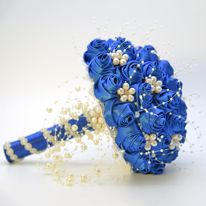 Satin Roses with Pearls Handmade Wedding Bouquet