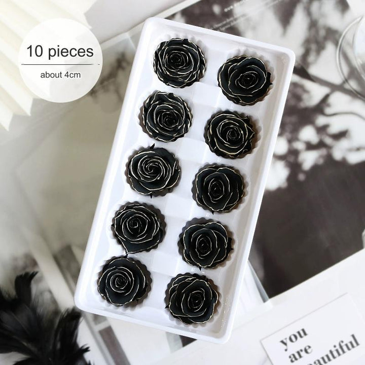 White Preserved Roses with Black Trim – 2-6CM DIY Bouquet Craft Kit